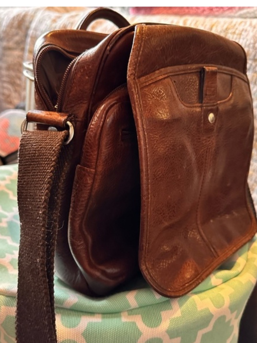 Ellington Brown Leather Messenger Crossbody Bag